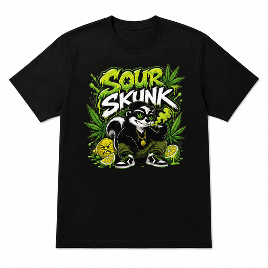 Sour Skunk black T-shirt — Big Chato's Apparel, printed in Virginia
